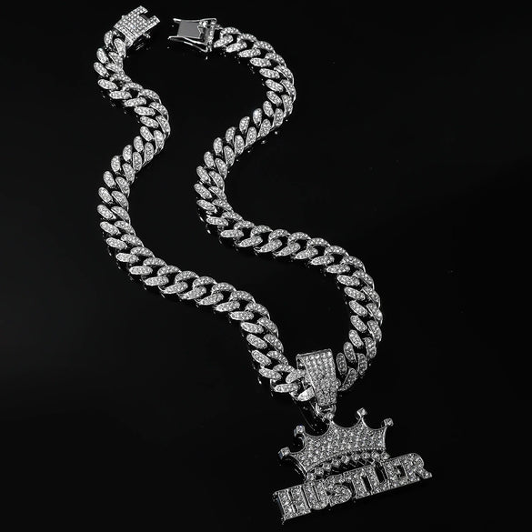 Men's Alloy Cuban Chain With Geometric Diamond Letter Pendant Necklace