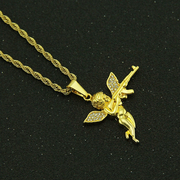 Men's Alloy Diamond Geometric Pendant Necklace With Twist Chain