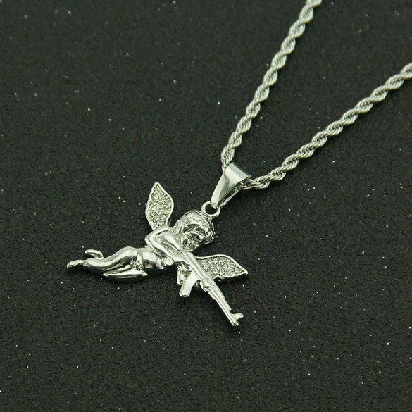Men's Alloy Diamond Geometric Pendant Necklace With Twist Chain
