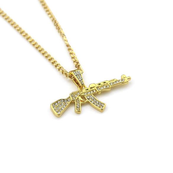 Men's Alloy Diamond Geometric Pistol Shape Pendant Necklace