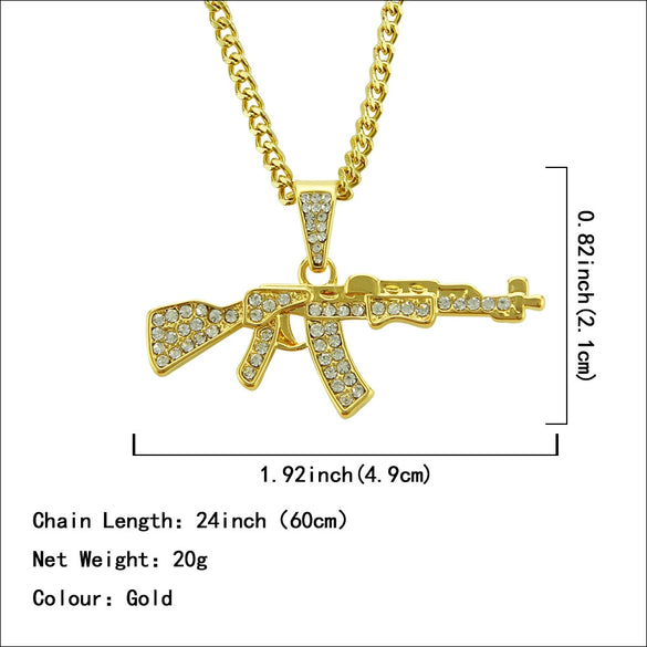 Men's Alloy Diamond Geometric Pistol Shape Pendant Necklace
