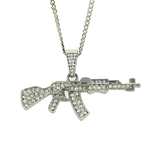 Men's Alloy Diamond Geometric Pistol Shape Pendant Necklace