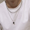 Men's Alloy Double Layer Stacked Black Rhinestone Imitation Gem Pendant Necklace With Geometric Pattern And Electroplating Treatment