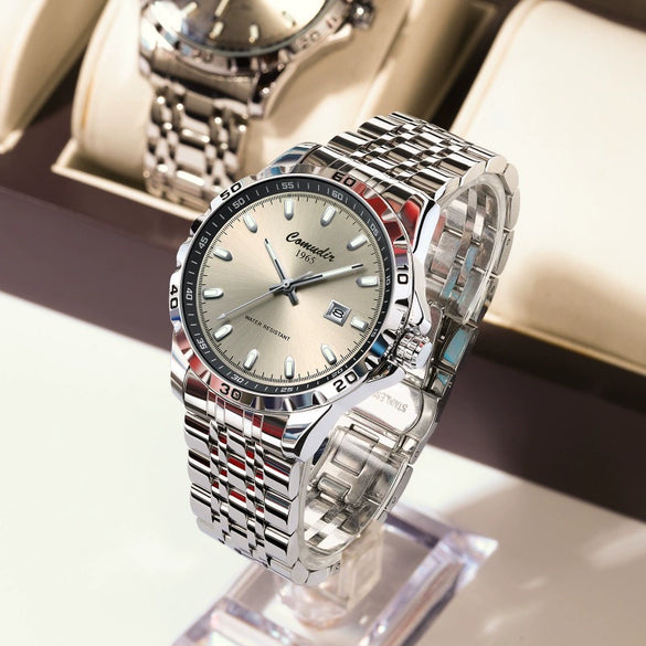 Men's Alloy Fully Automatic Hollow Fake Mechanical Business Style Round Luminous Calendar Waterproof Watch
