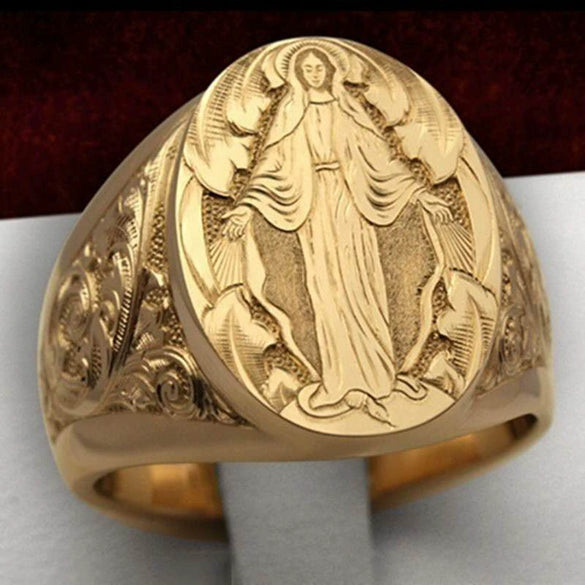 Men's Alloy Geometric Carved Seal Ring Personality Style Electroplated Statement Jewelry