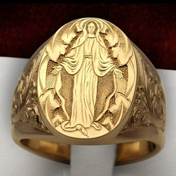 Men's Alloy Geometric Carved Seal Ring Personality Style Electroplated Statement Jewelry