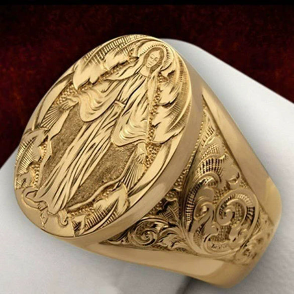 Men's Alloy Geometric Carved Seal Ring Personality Style Electroplated Statement Jewelry