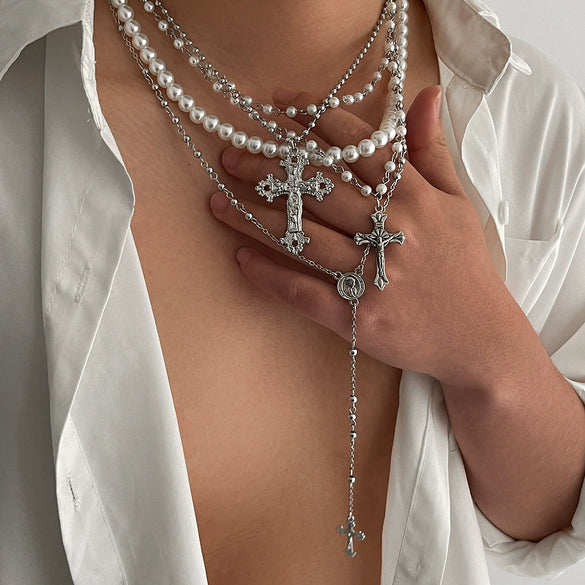 Men's Alloy Geometric Cross Handmade Pendant Necklace Jewelry