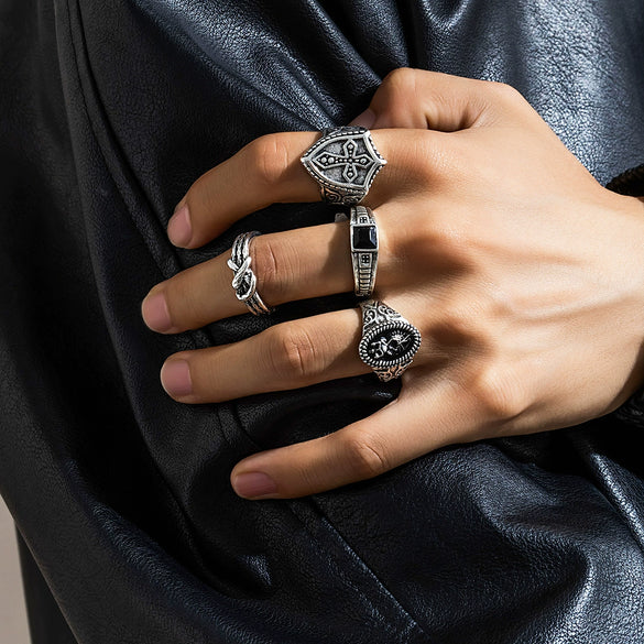 Men's Alloy Geometric Cross Ring With Electroplating Treatment Hiphop Style