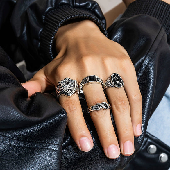 Men's Alloy Geometric Cross Ring With Electroplating Treatment Hiphop Style