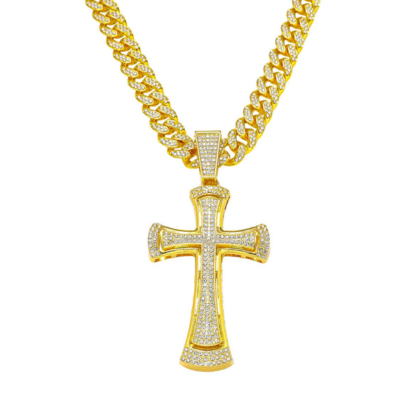 Men's Alloy Geometric Cuban Chain Cross Pendant Necklace With Electroplating
