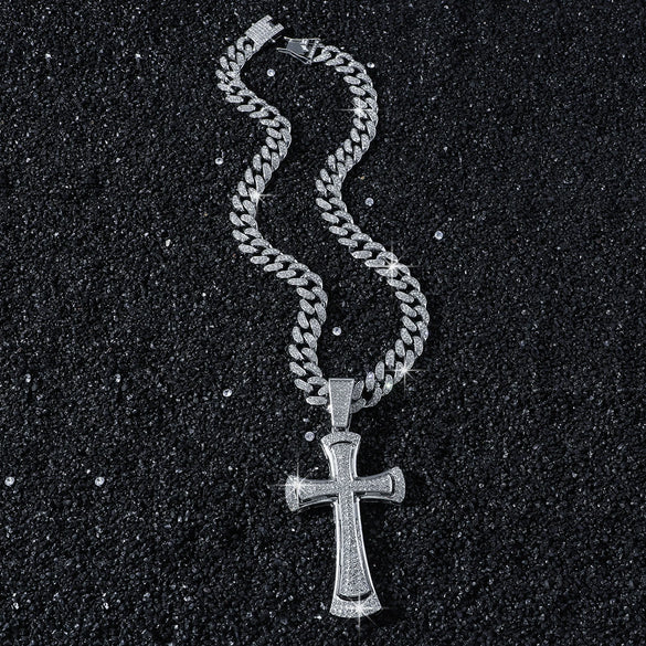 Men's Alloy Geometric Cuban Chain Cross Pendant Necklace With Electroplating