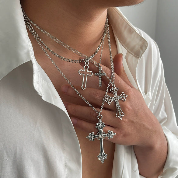 Men's Alloy Geometric Diamond Set Pendant Necklace Hiphop Niche Highgrade Clavicle Chain Jewelry