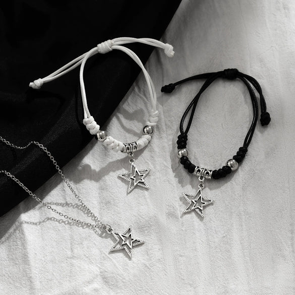Men's Alloy Geometric Fivepointed Star Handmade Jewelry Necklace And Bracelet Set