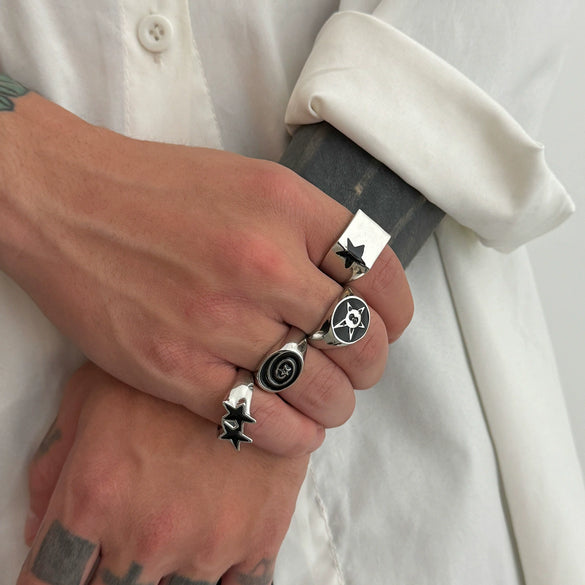 Men's Alloy Geometric Fivepointed Star Hiphop Ring Set Electroplated