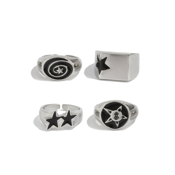 Men's Alloy Geometric Fivepointed Star Hiphop Ring Set Electroplated