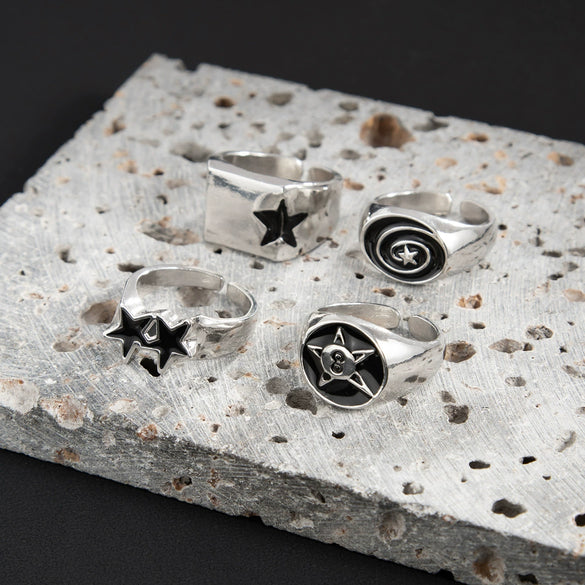 Men's Alloy Geometric Fivepointed Star Hiphop Ring Set Electroplated