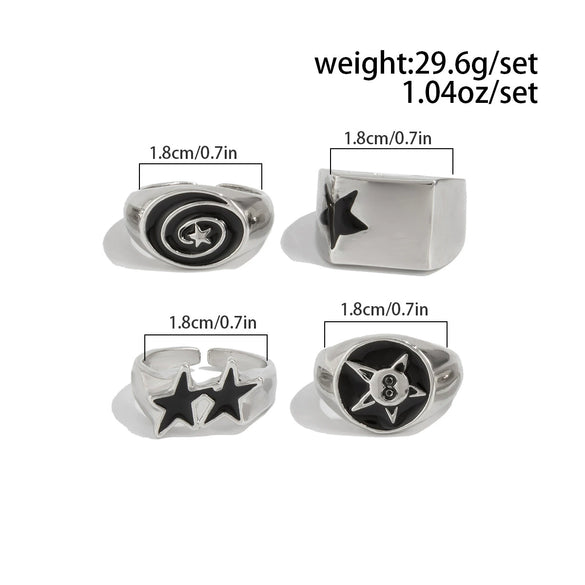 Men's Alloy Geometric Fivepointed Star Hiphop Ring Set Electroplated