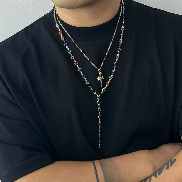 Men's Alloy Geometric Handmade Crystal Cross Pendant Necklace