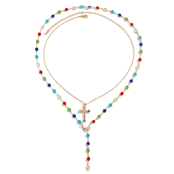 Men's Alloy Geometric Handmade Crystal Cross Pendant Necklace
