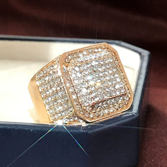 Men's Alloy Geometric Micro Inlay Rhinestone Ring