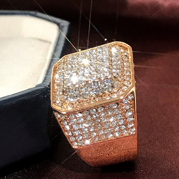Men's Alloy Geometric Micro Inlay Rhinestone Ring