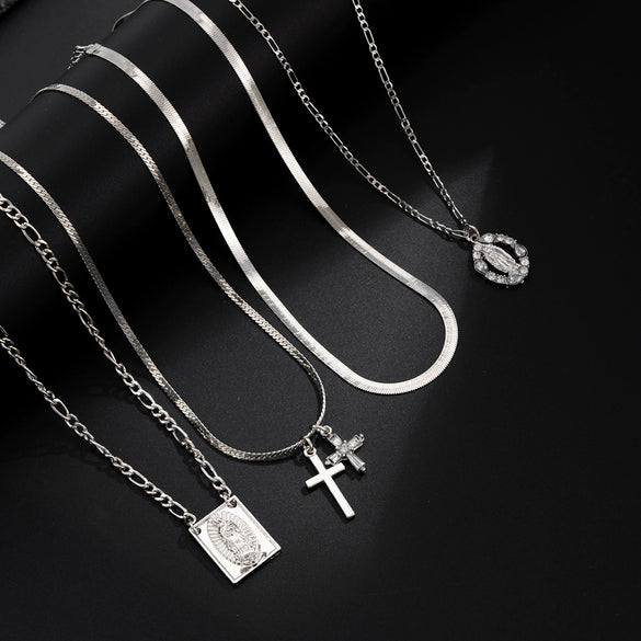 Men's Alloy Geometric Pendant Necklace Handmade Snake Bone Chain
