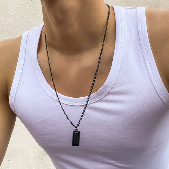 Men's Alloy Geometric Pendant Sweater Chain Necklace With Electroplating Treatment