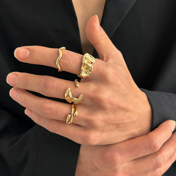Men's Alloy Geometric Pleated Ring With Electroplating Hiphop Niche Personality Style