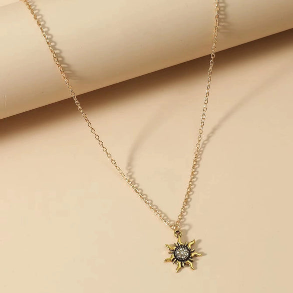 Men's Alloy Geometric Sun Pendant Rope Clavicle Chain With Electroplating