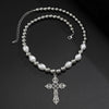 Men's Alloy Handmade Cross Pearl Necklace Hip Hop Trendy Street Fashion Jewelry