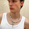 Men's Alloy Handmade Cross Pearl Necklace Hip Hop Trendy Street Fashion Jewelry