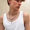 Men's Alloy Handmade Cross Pearl Necklace Hip Hop Trendy Street Fashion Jewelry