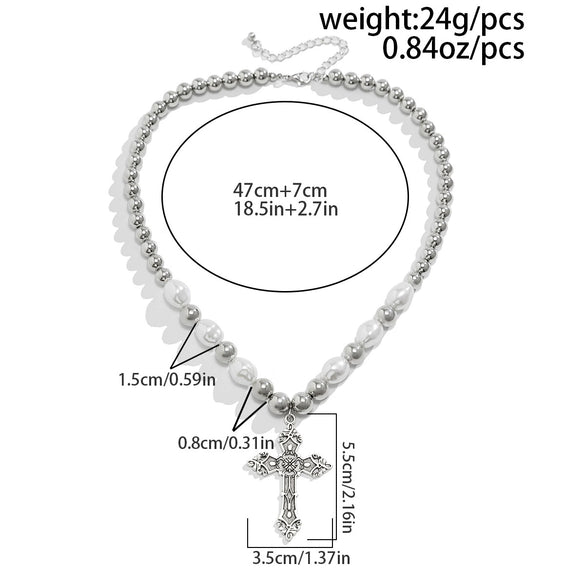 Men's Alloy Handmade Cross Pearl Necklace Hip Hop Trendy Street Fashion Jewelry
