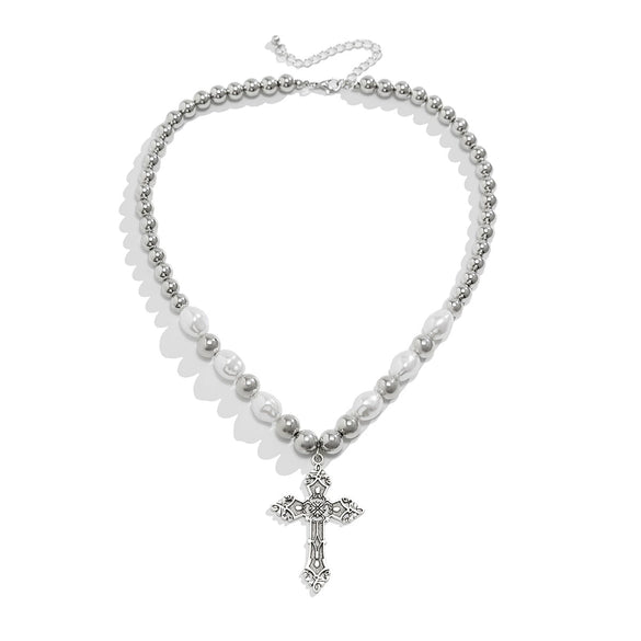 Men's Alloy Handmade Cross Pearl Necklace Hip Hop Trendy Street Fashion Jewelry
