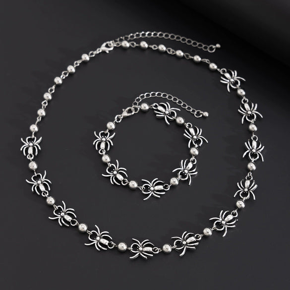 Men's Alloy Handmade Geometric Animal Style Spider Round Bead Stitching Necklace And Snake Bone Chain