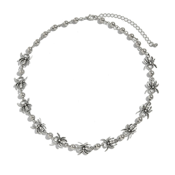 Men's Alloy Handmade Geometric Animal Style Spider Round Bead Stitching Necklace And Snake Bone Chain