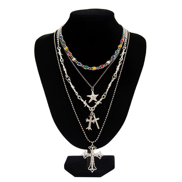 Men's Alloy Handmade Geometric Cross And Fivepointed Star Pendant Necklace
