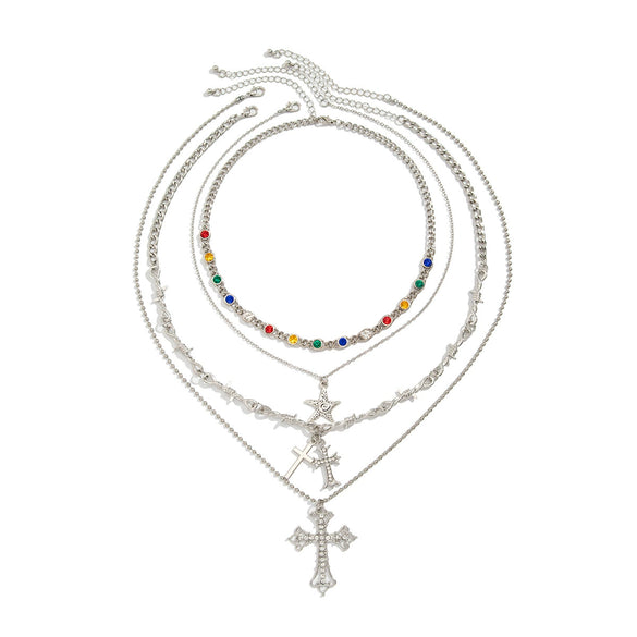 Men's Alloy Handmade Geometric Cross And Fivepointed Star Pendant Necklace