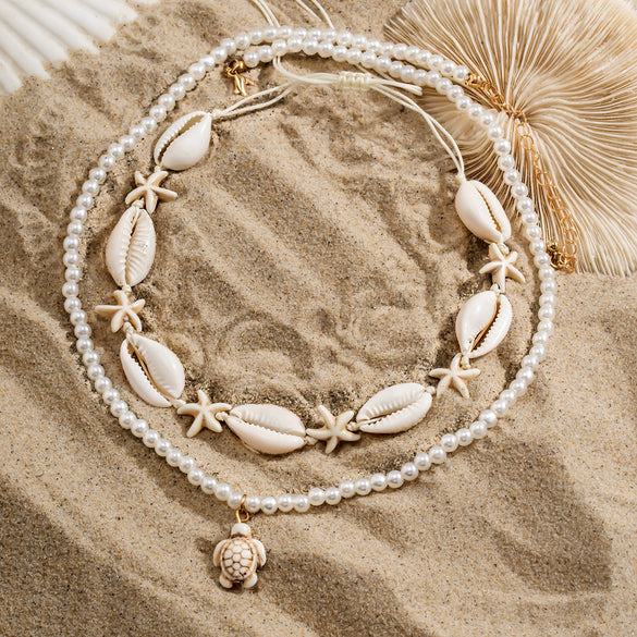 Men's Alloy Handmade Geometric Shell Beaded Turtle Necklace Jewelry