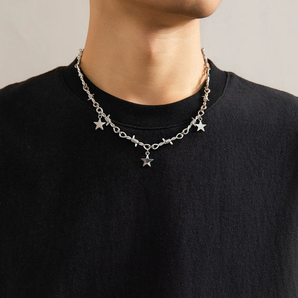 Men's Alloy Handmade Geometric Thorn Fivepointed Star Necklace