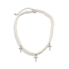Men's Alloy Imitation Pearl Cross Diamondencrusted Hiphop Necklace