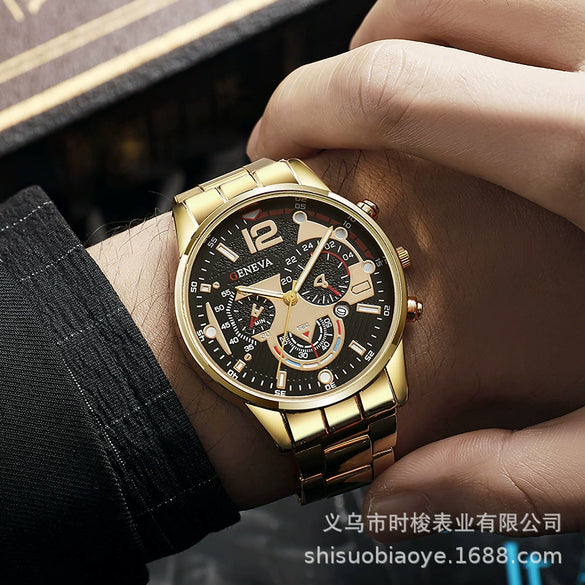 Men's Alloy Iron Stainless Steel Sports Leisure Round Dial Quartz Watch With Luminous Pointer And Calendar