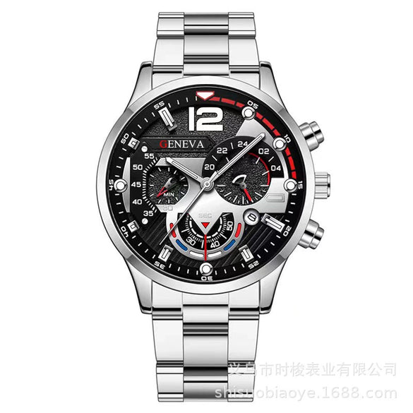 Men's Alloy Iron Stainless Steel Sports Leisure Round Dial Quartz Watch With Luminous Pointer And Calendar