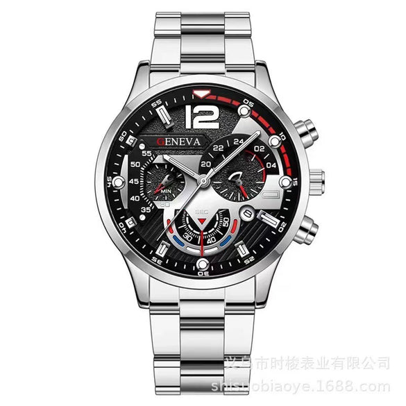 Men's Alloy Iron Stainless Steel Sports Leisure Round Dial Quartz Watch With Luminous Pointer And Calendar