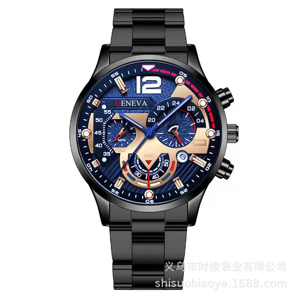 Men's Alloy Iron Stainless Steel Sports Leisure Round Dial Quartz Watch With Luminous Pointer And Calendar
