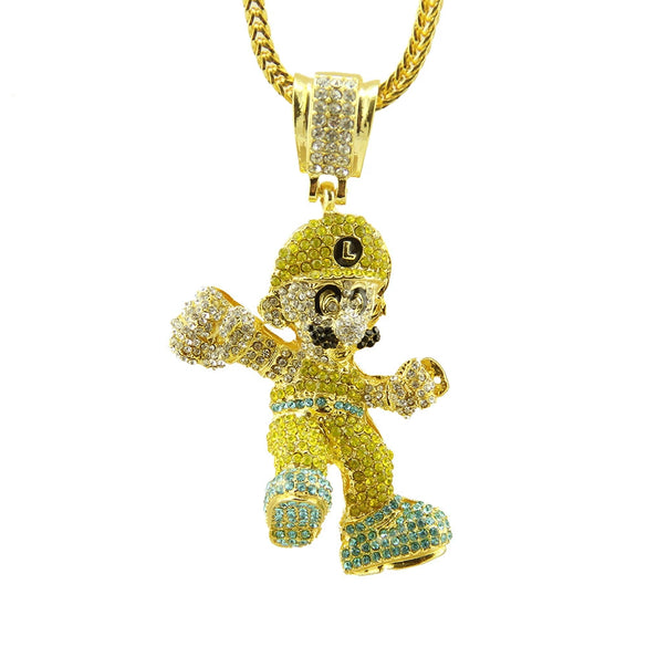 Men's Alloy Jewelry Punk Style Cartoon Characters Diamondencrusted Threedimensional Figure Pendant Necklace With Snake Bone Chain