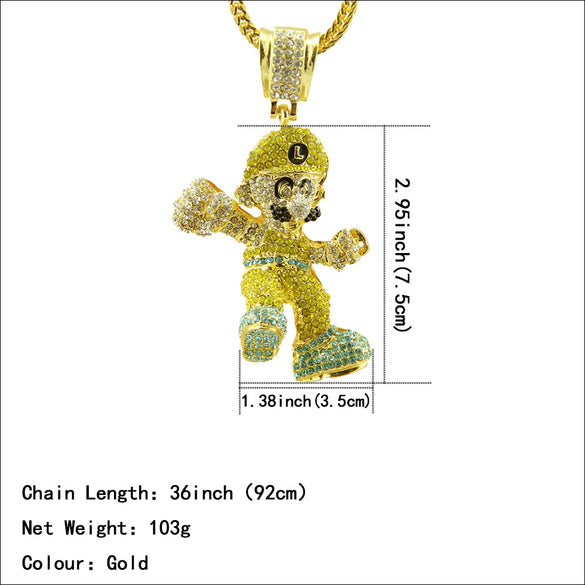 Men's Alloy Jewelry Punk Style Cartoon Characters Diamondencrusted Threedimensional Figure Pendant Necklace With Snake Bone Chain