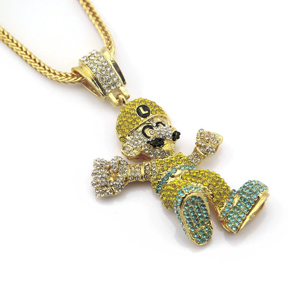 Men's Alloy Jewelry Punk Style Cartoon Characters Diamondencrusted Threedimensional Figure Pendant Necklace With Snake Bone Chain