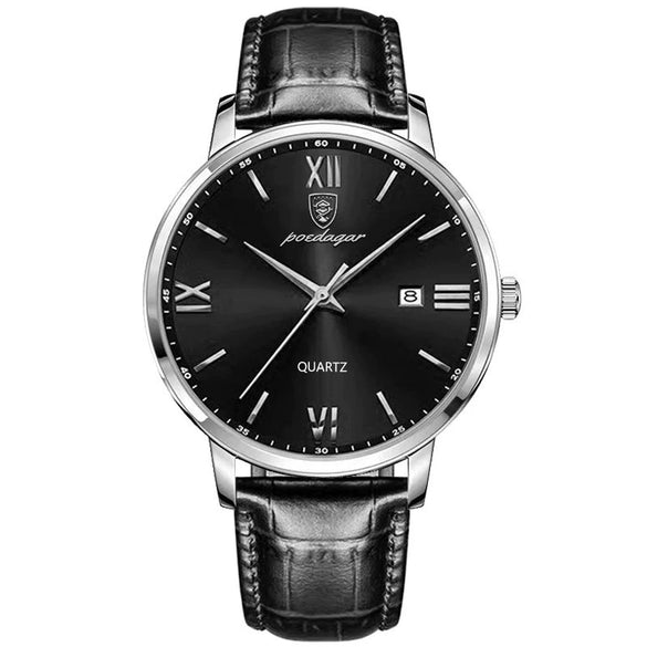 Men's Alloy Leather Business Round Dial Waterproof Quartz Watch